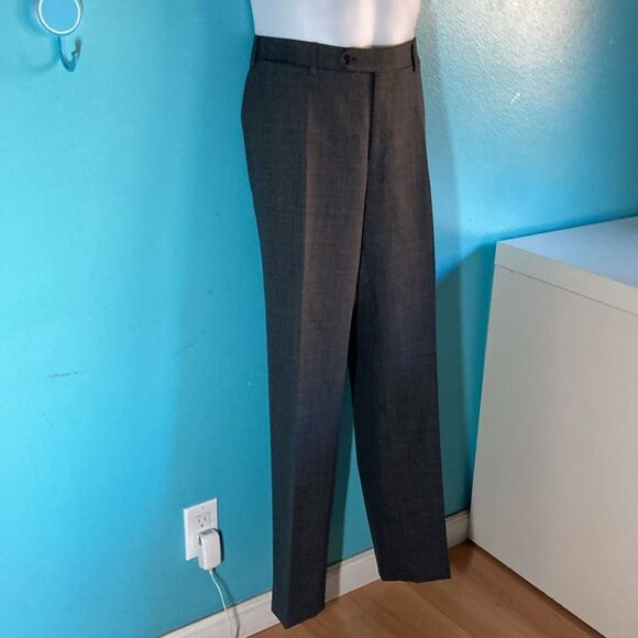 Men’s Canali Pants Slim Fit Gray Patterned Wool Flat Front 36 / 52 Italy - Picture 5 of 15